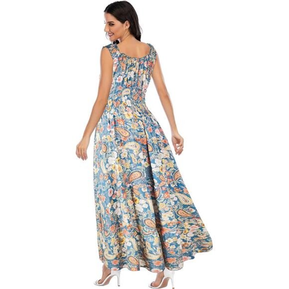 Women's 2025 Summer Boho Floral Print Tiered Casual Flowy Long Maxi Dress - Picture 2 of 6